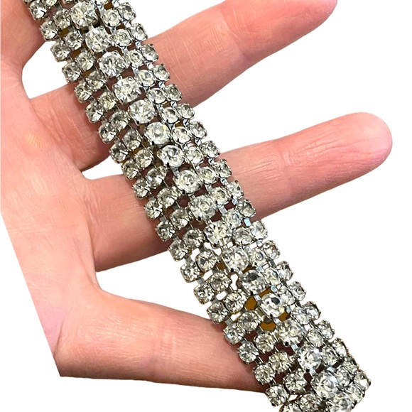 Vintage Silver finish Sparkle WEISS crystal rhinestone chunky statement bracelet - Picture 2 of 4